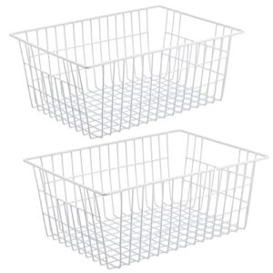 ipegtop wire storage freezer baskets, set of 2 large 15.2″ farmhouse organizer storage bins fridge basket rack with handles for kitchen cabinets, pantry, office, bathroom organization- white