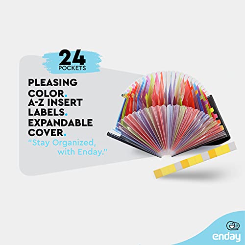 Accordion File Organizer 24 Pocket Expanding File & Cover Folder with Labels, Plastic Portable Desktop Letter A4 Paper Document Receipt Bill Storage, Filing Folder Organizer – by Enday