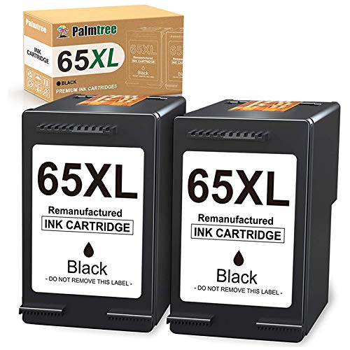 Palmtree Remanufactured HP 65 Black Ink Cartridge Replacement for HP Ink 65 XL 65XL for HP Deskjet 3755 Ink Cartridges 3700 3752 2652 2622 2655 Envy 5055 5052 Printer High Yield (2 Black)