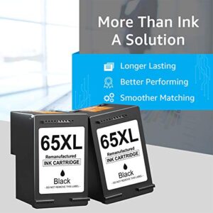 Palmtree Remanufactured HP 65 Black Ink Cartridge Replacement for HP Ink 65 XL 65XL for HP Deskjet 3755 Ink Cartridges 3700 3752 2652 2622 2655 Envy 5055 5052 Printer High Yield (2 Black)