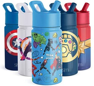 simple modern marvel avengers kids water bottle with straw lid | insulated stainless steel reusable tumbler gifts for school, toddlers, girls, boys | summit collection | 14oz, avengers heroes
