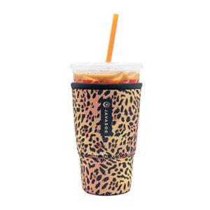 sok it java sok reusable neoprene insulator sleeve for iced coffee cups (classic leopard, large: 30 – 32oz)