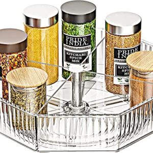 Lazy Susan Organizer, Spice Rack Rotating Organizer with 4 Dividers, Lazy Susan Turntable for Cabinet, 11'' Clear Lazy Susan Turntable Organizer, Spinning Seasoning Organizer for Cabinet Storage