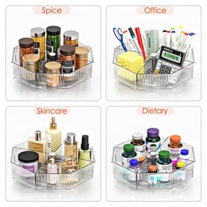 Lazy Susan Organizer, Spice Rack Rotating Organizer with 4 Dividers, Lazy Susan Turntable for Cabinet, 11'' Clear Lazy Susan Turntable Organizer, Spinning Seasoning Organizer for Cabinet Storage