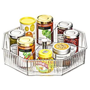 Lazy Susan Organizer, Spice Rack Rotating Organizer with 4 Dividers, Lazy Susan Turntable for Cabinet, 11'' Clear Lazy Susan Turntable Organizer, Spinning Seasoning Organizer for Cabinet Storage