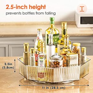 Lazy Susan Organizer, Spice Rack Rotating Organizer with 4 Dividers, Lazy Susan Turntable for Cabinet, 11'' Clear Lazy Susan Turntable Organizer, Spinning Seasoning Organizer for Cabinet Storage