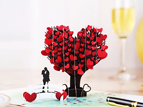 Liif Love Tree Couple Valentines Day 3D Greeting Pop Up Card, Happy Anniversary, Wedding, Mother's Day, Engagement, Birthday| For Wife, Husband, Parents, Couple, Girlfriend, Her | With Message Note & Envelop | Large Size 8 x 6 inch