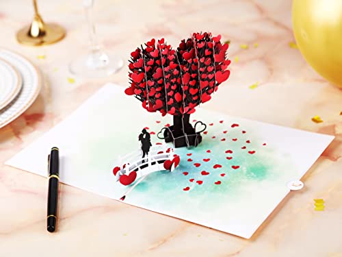 Liif Love Tree Couple Valentines Day 3D Greeting Pop Up Card, Happy Anniversary, Wedding, Mother's Day, Engagement, Birthday| For Wife, Husband, Parents, Couple, Girlfriend, Her | With Message Note & Envelop | Large Size 8 x 6 inch