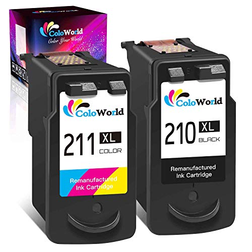 ColoWorld Remanufactured 210XL Ink Cartridge Combo Pack Replacement for Canon PG-210 XL 210XL CL-211 XL 211XL (1 Black + 1 Tri-Color) Used in PIXMA MP240 MP480 IP2702 MP495 MX410 MX340 Printer