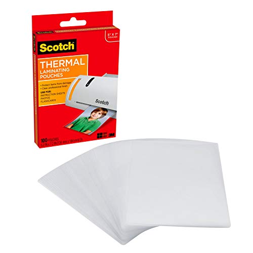 Scotch Thermal Laminating Pouches Premium Quality, 5 Mil Thick for Extra Protection, 100 Pack Photo Size Laminating Sheets, Our Most Durable Lamination Pouch, 5 x7 inches, Clear (TP5903-100)