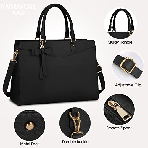 Laptop Bag for Women 15.6 Inch Leather Tote Bag Professional Business Office Work Bag Waterproof Briefcase Computer Tote Bag Large Capacity Lightweight Handbag Shoulder Bag, Black