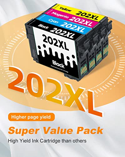 202XL Ink Cartridges Remanufactured Replacement for Epson 202 XL 202XL Ink Cartridges T202 XL Ink Cartridges for Epson Printer Workforce WF-2860 Home XP-5100 All-in-One Inkjet (4 Pack, BCMY)