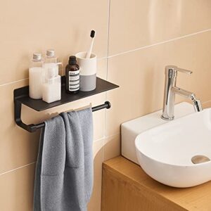 Danpoo Black Paper Towel Holder Wall Mount for Kitchen, Bathroom Paper Towel Holder with Shelf, Aluminum(Matte Black)