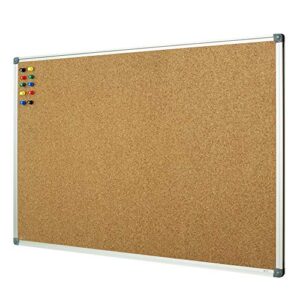 lockways cork board bulletin board, double sided corkboard 36″ x 24″, wall-mounted aluminum framed message presentation notice board 3 x 2