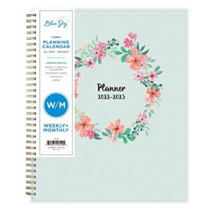 blue sky 2022-2023 academic year weekly & monthly planner, 8.5″ x 11″, frosted flexible cover, wirebound, laurel (131947-a23)