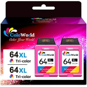 coloworld for hp 64xl color ink cartridges, 64 64xl color ink cartridge for hp printer, compatible for envy photo 7855 7155 7858 6255 7164 6222 6230 7830 7864, inspire 7255e 7955e 7900e, tango printer