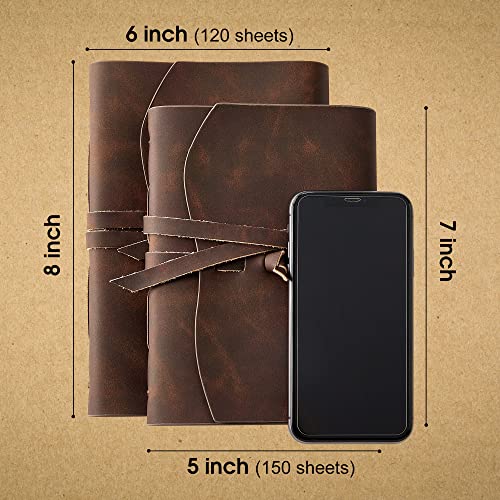 RILIHO Leather Journal Notebook - 5x7 inches Genuine Leather Bound Journal Handmade Vintage Journal For Man and Women - Brown Writing Journal,Gifts For Man Travel Journal 240 Page