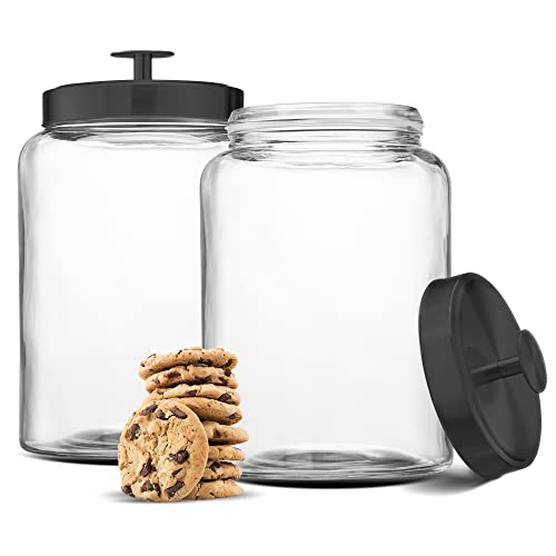 Kook Glass Large Kitchen Canister Set, Food Storage Containers, Bathroom Jars, Airtight Lids, 3.7 Liters, .98 gallons, Set of 2 (Black)