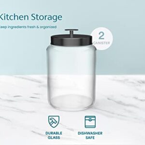 Kook Glass Large Kitchen Canister Set, Food Storage Containers, Bathroom Jars, Airtight Lids, 3.7 Liters, .98 gallons, Set of 2 (Black)