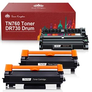 toner kingdom compatible tn760 toner cartridge and dr730 drum for brother tn760 tn-760 tn730 tn-730 dr730 for brother hl-l2395dw hl-l2350dw mfc-l2710dw printer (2 toners, 1 drum unit)