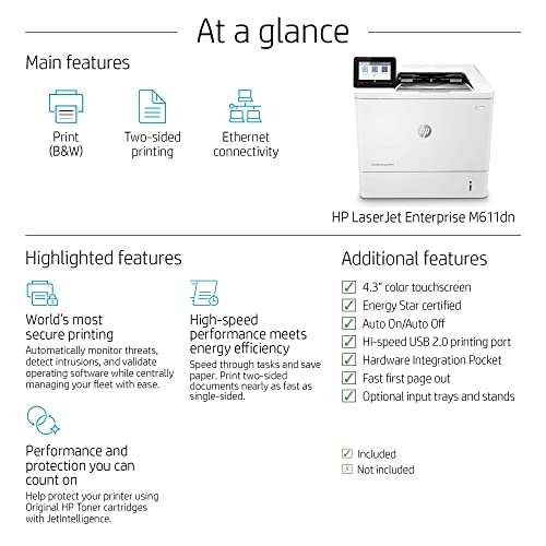 HP Laserjet Enterprise M611dn Monochrome Duplex Printer (7PS84A) (Renewed)