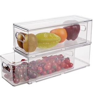 2 pack refrigerator organizer bins with pull-out drawer, stackable fridge drawer organizer set with handle, bpa-free drawable clear storage cases for freezer, cabinet, kitchen, pantry organization
