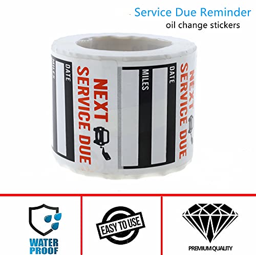 Oil Change Stickers 300 Pcs 2x2" Service Black Stickers, Next Service Due Reminder Sticker Roll, Removable Vinyl Stickers in Roll- Peel & Write and Stick with No Residue Car Sticker (Black 300PCS)