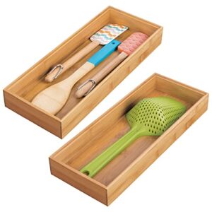 mdesign wooden bamboo drawer organizer – 15″ long stackable storage box tray for kitchen drawers/cabinet – utensil, silverware, spatula, and flatware holder – echo collection – 2 pack, natural wood