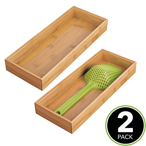 mDesign Wooden Bamboo Drawer Organizer - 15" Long Stackable Storage Box Tray for Kitchen Drawers/Cabinet - Utensil, Silverware, Spatula, and Flatware Holder - Echo Collection - 2 Pack, Natural Wood