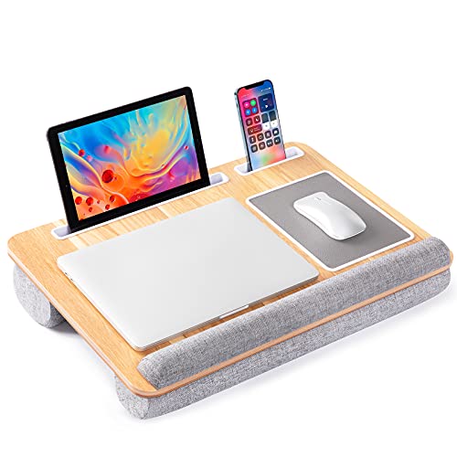 HUANUO Lap Desk - Fits up to 17 inches Laptop Desk, Built in Mouse Pad & Wrist Pad for Notebook, Laptop, Tablet, Laptop Stand with Tablet, Pen & Phone Holder (Wood Grain)