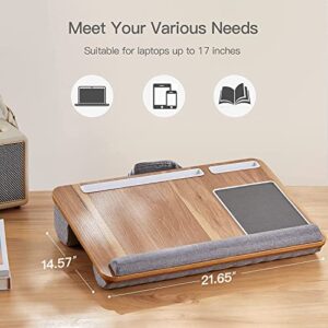 HUANUO Lap Desk - Fits up to 17 inches Laptop Desk, Built in Mouse Pad & Wrist Pad for Notebook, Laptop, Tablet, Laptop Stand with Tablet, Pen & Phone Holder (Wood Grain)