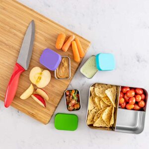 WeeSprout 18/8 Stainless Steel Condiment Containers - Set of 3 Small Dipping Sauce Cups (2.5 oz) with Lids, Pack in Kid/Adult Lunch Box, Leakproof Silicone Lids, Easy to Open, for Dips/Condiments