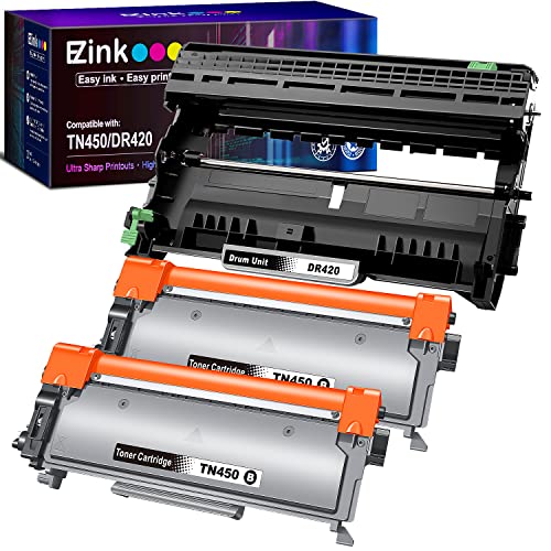 E-Z Ink (TM) Compatible Toner Cartridge and Drum Unit Replacement For Brother TN450 TN420 DR420 to use with HL-2270DW HL-2280DW HL-2230 HL-2240 MFC-7360N MFC-7860DW 2840 2940 (2 Toner 1 Drum) 3 Pack