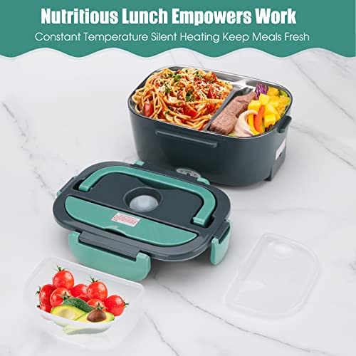 Kabbas Electric Lunch Box Food Heater with 2 Compartments 70W Leakproof Portable Food Warmer Lunch Box for Adults Car Truck Work, 12/24V&110/220V Self Heating Lunch Box with 1.5L Removable Container