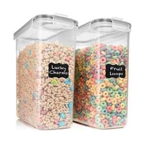 shazo 2pc 6.3l /213oz extra large airtight food storage cereal containers for bulk food storage bpa-free plastic cereal container with labels & pen pantry organization and storage canister for rice, pasta, sugar & flour