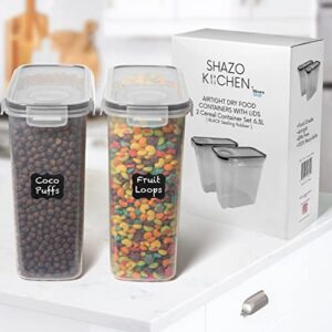 Shazo 2PC 6.3L /213OZ EXTRA Large Airtight Food Storage Cereal Containers for Bulk Food Storage BPA-Free Plastic Cereal Container with Labels & pen Pantry Organization and Storage Canister for Rice, Pasta, Sugar & Flour