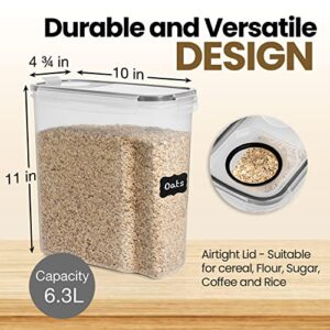 Shazo 2PC 6.3L /213OZ EXTRA Large Airtight Food Storage Cereal Containers for Bulk Food Storage BPA-Free Plastic Cereal Container with Labels & pen Pantry Organization and Storage Canister for Rice, Pasta, Sugar & Flour