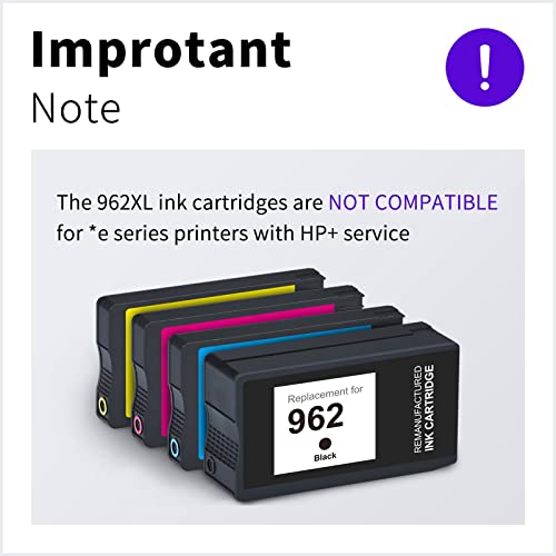 LemeroUtrust 962XL Remanufactured Ink Cartridge Replacement for HP 962 962XL use with HP OfficeJet Pro 9015 9010 9025 9020 9018 9012 9028 (Black Cyan Magenta Yellow, 4-Pack)