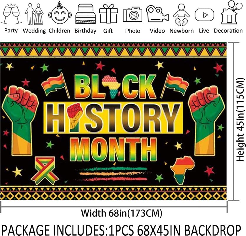 Swepuck 68x45inch Black History Month Backdrop Afro African American Festival Heritage Photography Background Kids Classroom Cultural Holiday Decoration BHM Worthwhile Commemoration National Banner