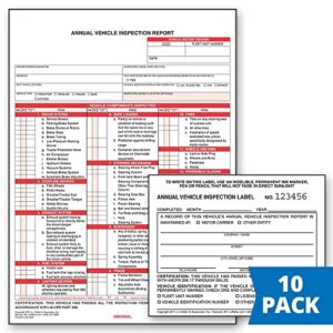 Annual Vehicle Inspection Report (Shrinkwrapped Snap-Out Format, 3-Ply Carbonless, 8.5" x 11.75") with Label (2-Ply Vinyl with Mylar Laminate, 5" x 4") - 10-pk.