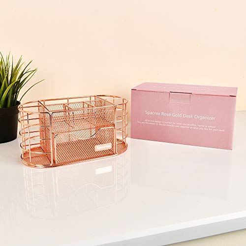 Spacrea Desk Organizers and Accessories, Office Organizer Pencil Holder for Desk, Desk Office Supplies Organizer (Rose Gold)