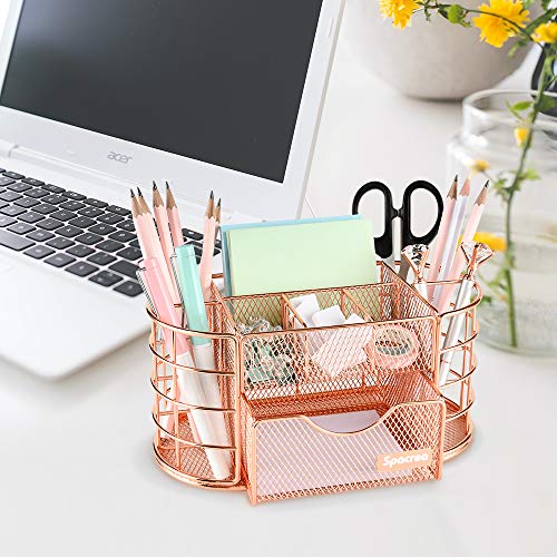 Spacrea Desk Organizers and Accessories, Office Organizer Pencil Holder for Desk, Desk Office Supplies Organizer (Rose Gold)