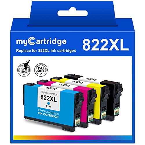 MYCARTRIDGE Remanufactured Ink Cartridge Replacement for Epson 822XL 822 XL T822XL Fit for Workforce Pro WF-4830 WF-3820 WF-4834 WF-4820 Printer (Black, Cyan, Yellow, Magenta, 4-Pack)