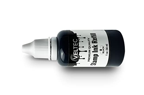 Veltec Self-Inking Stamp Refill Ink, Squeeze Bottle – 1 oz. (Black)