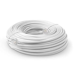 the cimple co phone line cord 100 feet – modular telephone extension cord 100 feet – 2 conductor (2 pin, 1 line) cable – works great with fax, aio, and other machines – white