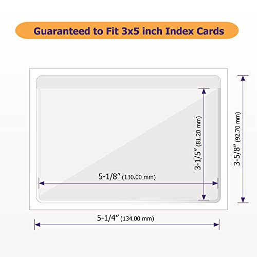 Clear Adhesive 3" x 5" Index Card Pockets with Top Open for Loading, 50 Pack, Plastic Labels Holders for Storage Bins and Library Card, Ideal Card Holder for Organizing and Protecting Your Index Cards