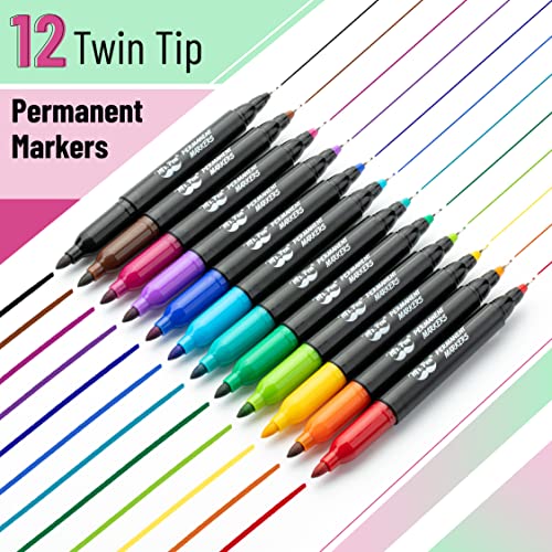 Mr. Pen- Dual Tip Permanent Markers, 12 Pack, Fine & Ultra Fine Tip, Fine Tip Permanent Markers, Fine Tip Marker, Permanent Markers Fine Point, Fine Point Permanent Marker, Marker Pens Fine Point