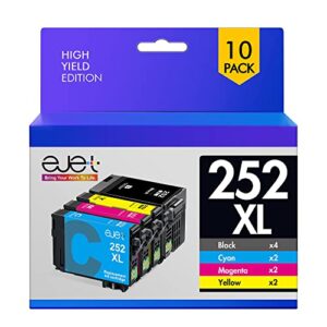t252 252xl ink high capacity black & color cartridge combo pack ejet replacement for epson 252 ink cartridges for wf-7720 wf7710 wf-3620 wf-3640(4 black,2 cyan,2 magenta,2 yellow)10 pck remanufactured