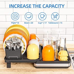 G-TING Dish Drying Rack, Expandable (11.8"-20.5") Large Capacity Dish Rack, Dish Drainer with Stainless Steel Cutlery Rack and Cutlery Bucket, Drying Rack for Kitchen Counter