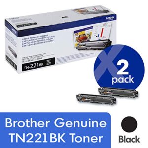 brother genuine tn221bk 2-pack standard yield black toner cartridge with approximately 2,500 page yield/cartridge